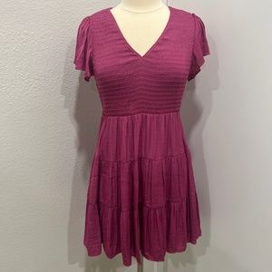 Short sleeve smocked tiered mini dress